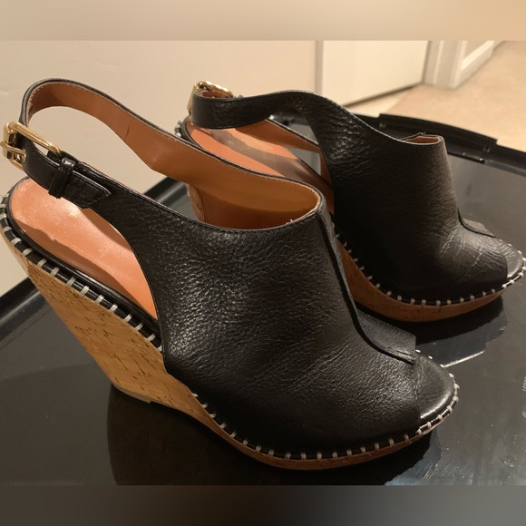 Dolce Vita Prema Platform Peep Toe Wedges Black Leather Size 8B - Picture 5 of 10